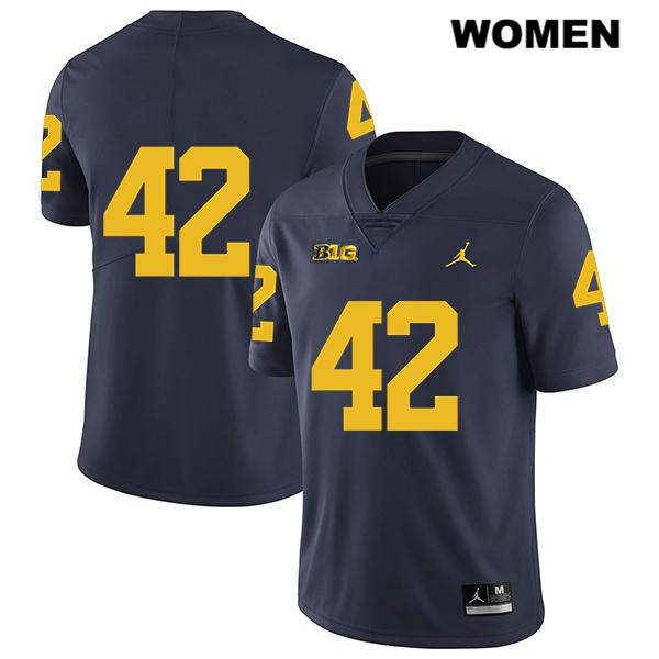 Women's NCAA Michigan Wolverines Ben Mason #42 No Name Navy Jordan Brand Authentic Stitched Legend Football College Jersey JA25F78AI